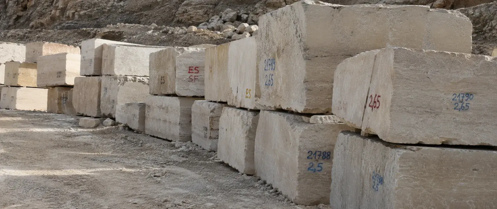 Blocks at the quarry with origin markings