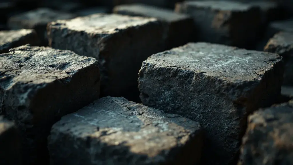 Rough-cut quarry blocks with chalk markings